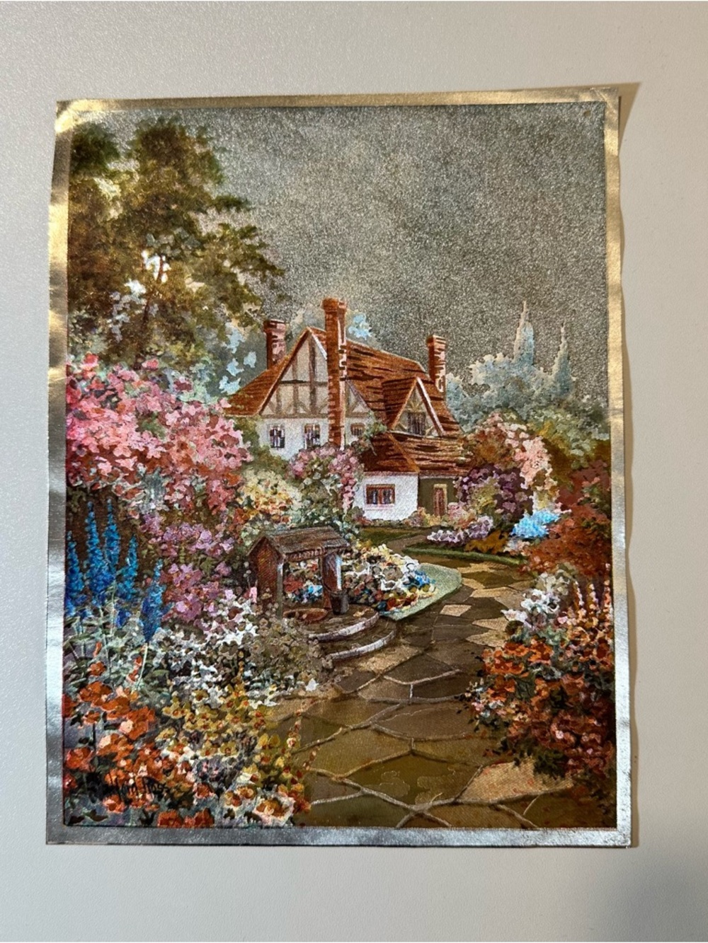 Vintage Foil Art Print of Joseph Halford Ross "A Cottage in Kent" Painting 86/1